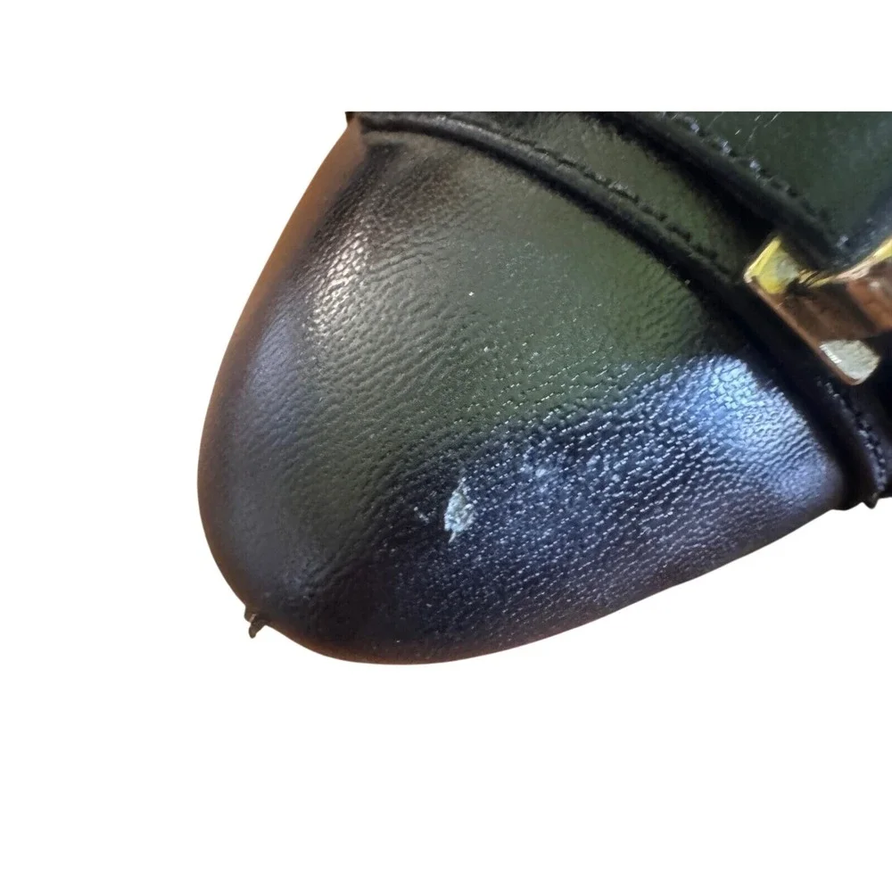 Nine West Black Leather Double Buckle Wedge‎ Pumps Pointed Toe FSD 0913 Shoes